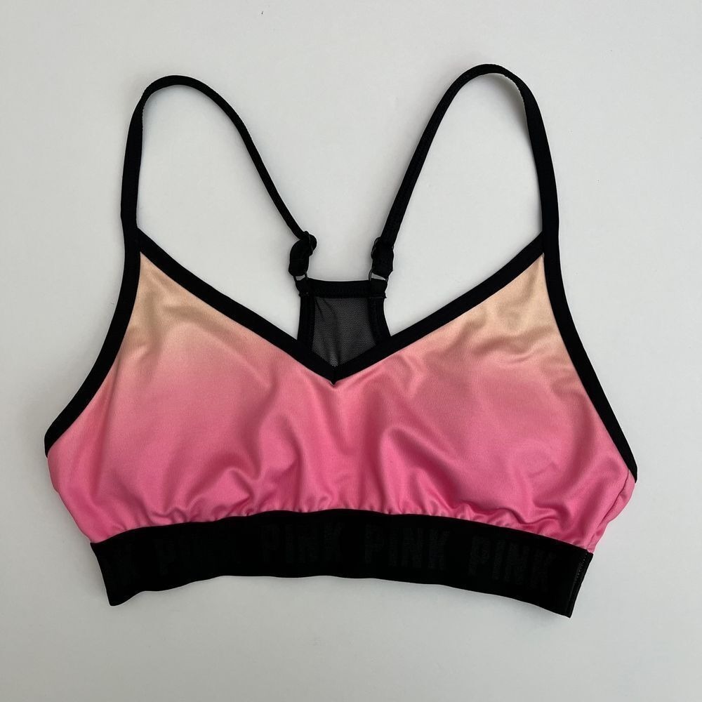PINK Victoria's Secret Active Ombre Pink & Black Sports‎ Bra, PINK VS Sports S15
